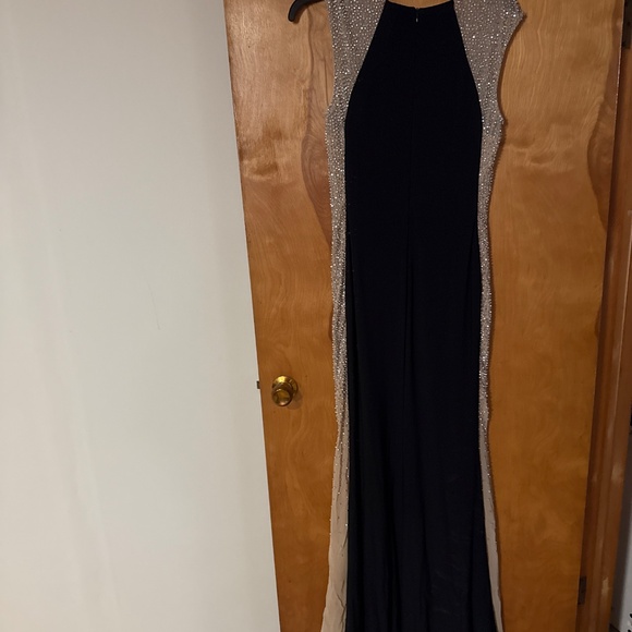 Black Formal Gown with Silver Embellished Side Panels – Xscape - Picture 2 of 3